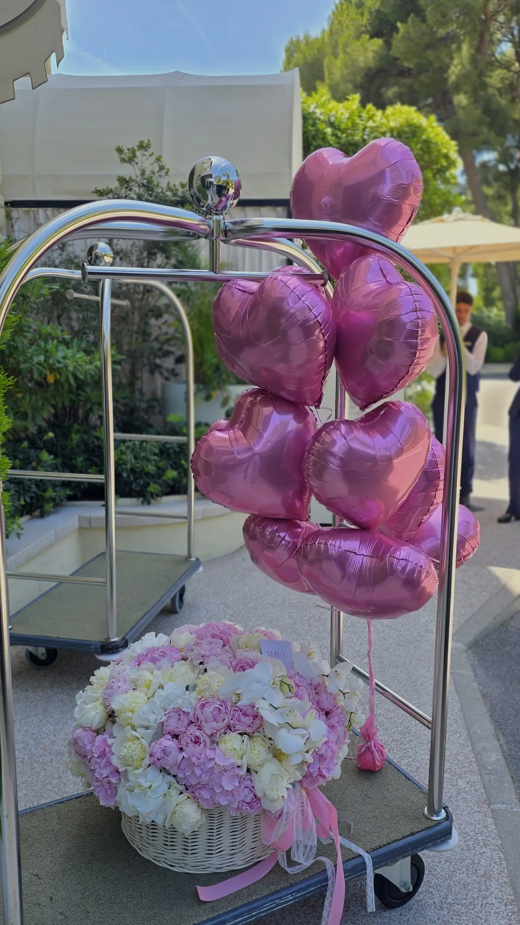 Floral decoration on a trolley for a celebration