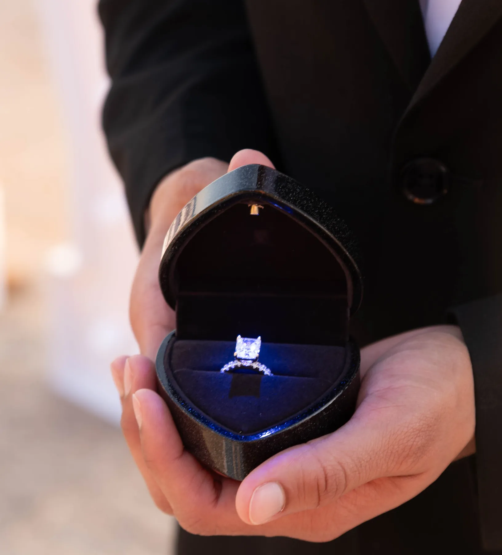 A proposal with a &ldquo;Marry Me&rdquo; setup on the French Riviera